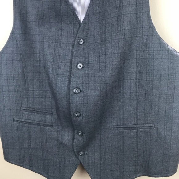John Varvatos Gray Plaid Waistcoat Vest - Picture 4 of 7